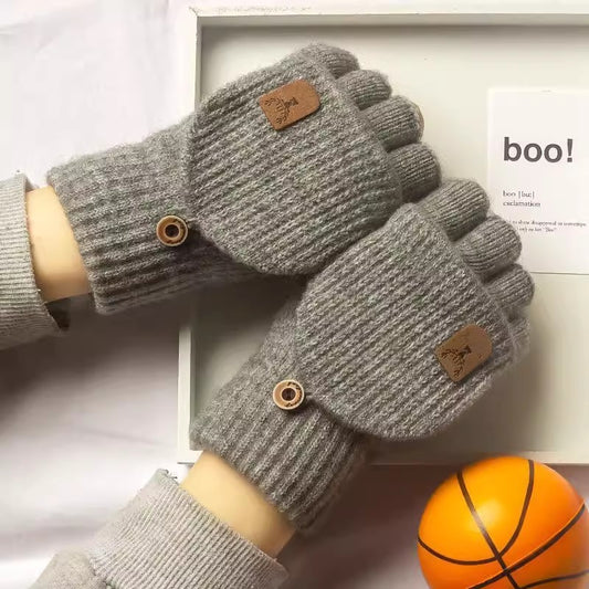 Men's Half Finger Knitted Wool Flip Gloves