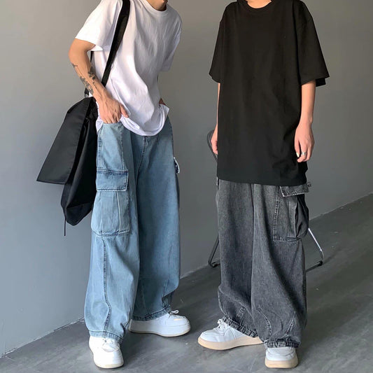 Men's Retro Drape Large Loose Cargo Jeans