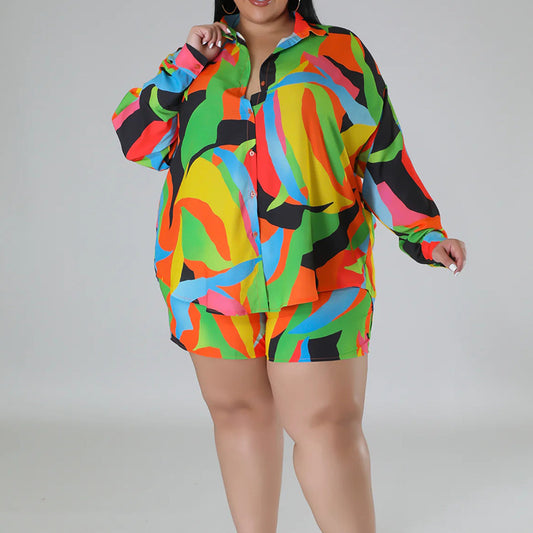 Printing Lapel Women's Plus Size Shirt