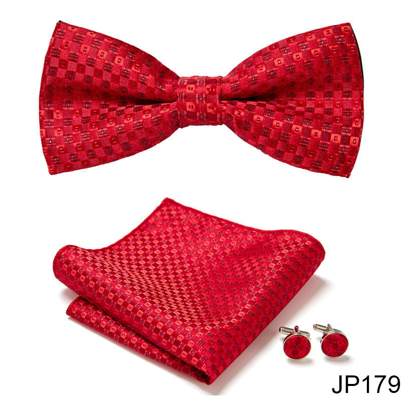 Men's Formal Bow Tie Handkerchief and Cuff links Set