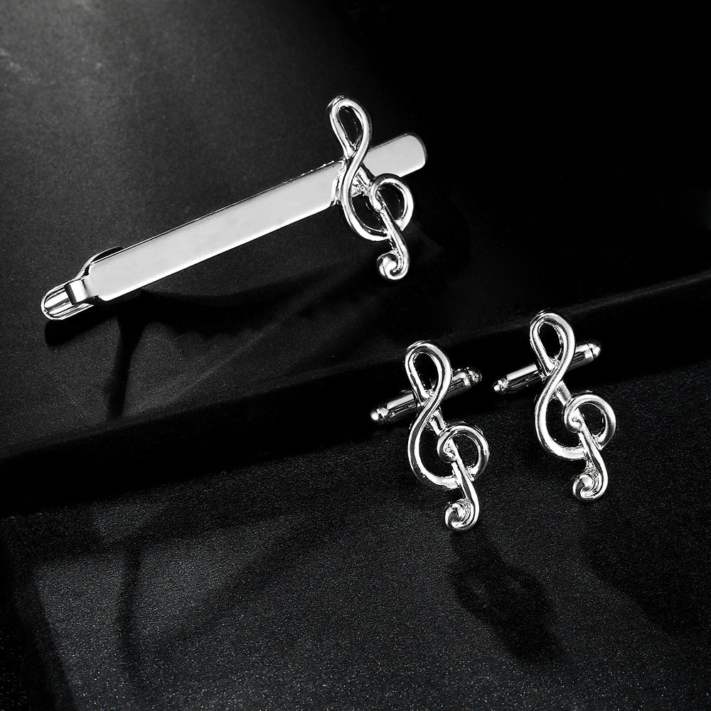 Men's Music Note Tie Clip And Cufflinks