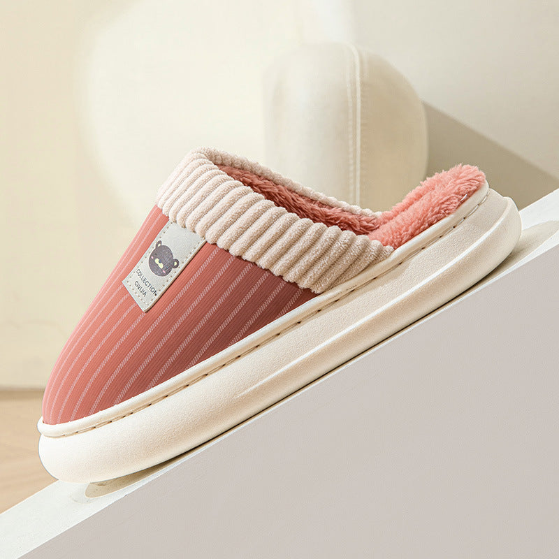 Men's Solid Striped Plush Fleece Slippers