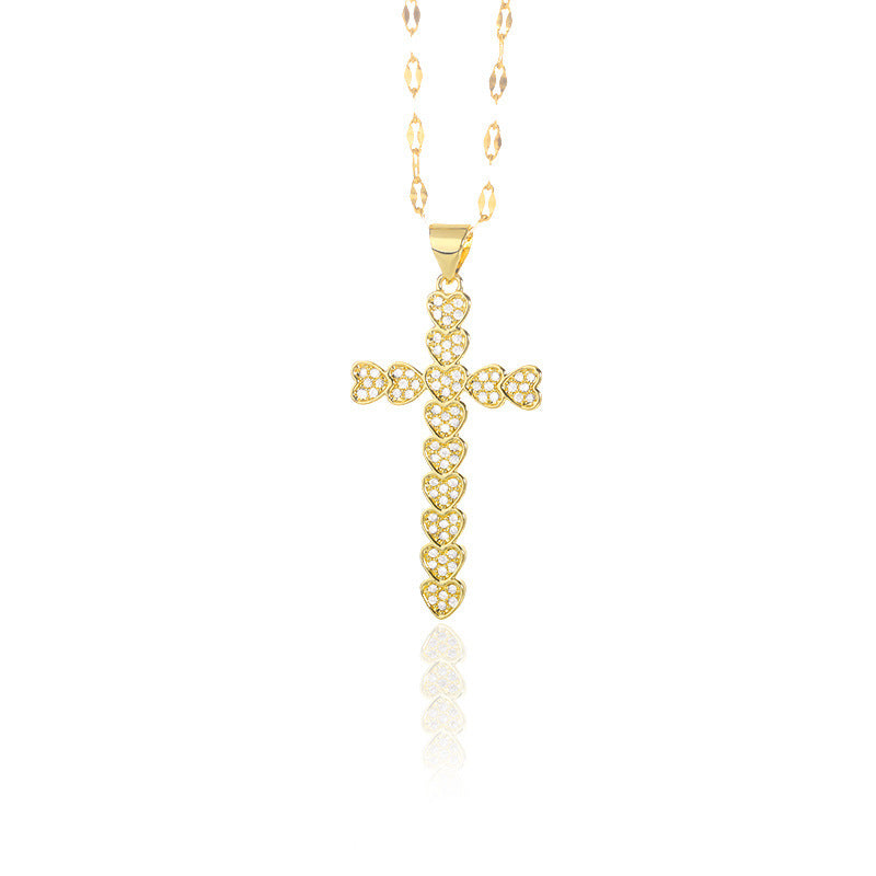 Gold Tone Zircon Cross Necklace For Men