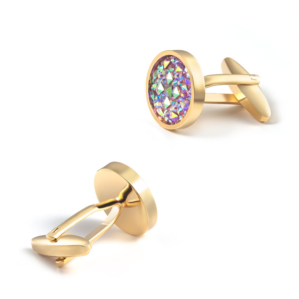 Men's Round Inlaid Rhinestone Cufflinks