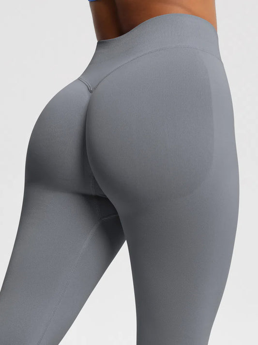 Sexy High Elastic Women's Solid Tights High Waist Workout Yoga Leggings, Scrunch Butt Lifting Elastic Pants, Tummy Control Butt Lifting Workout Yoga Athletic Pants