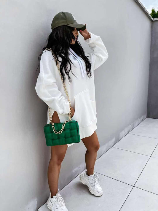 Women's Solid Color Hooded Mid-length Sweater