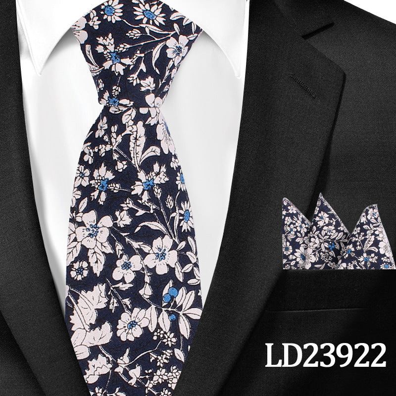 Men's Casual Cotton Floral Print 6cm Tie and Pocket Square