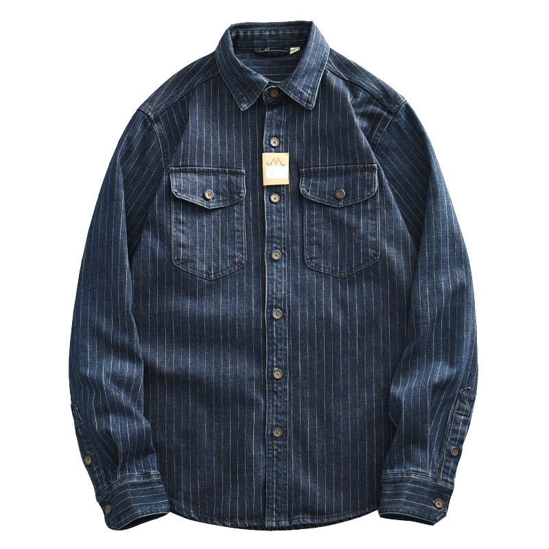 Striped Denim Shirt Men's Business Shirt Coat