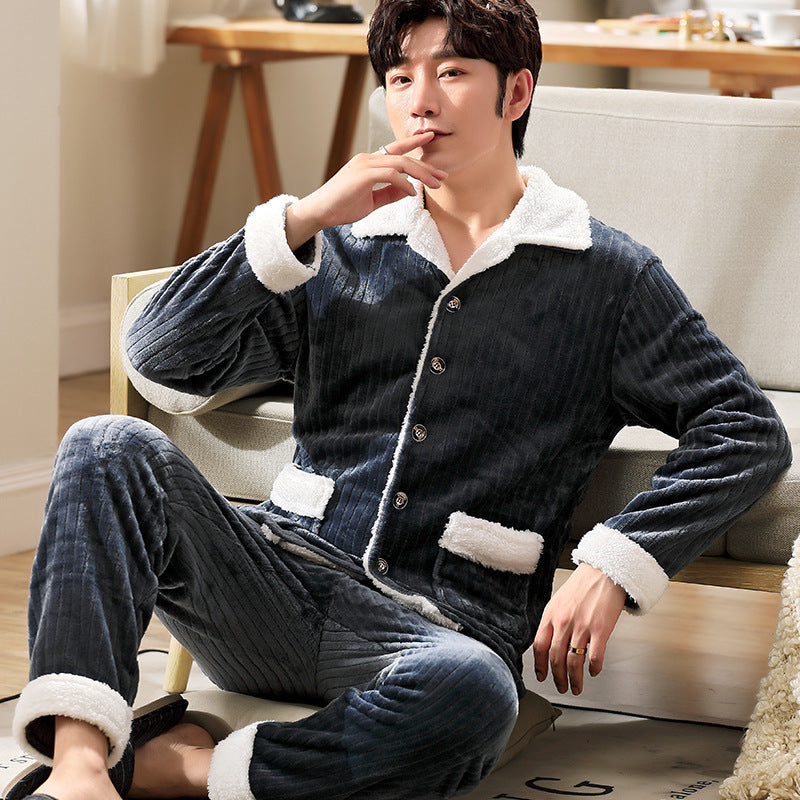 Men's Long-sleeved Flannel Warm Pajamas