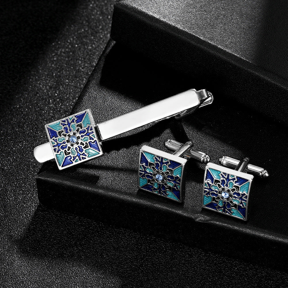 Men's Creative Blue Pattern Cufflinks Gift Box