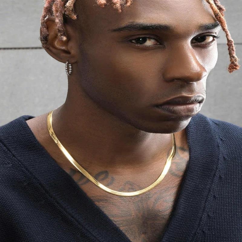 Gold Flat Snake Bone Necklace For Men by GJG Denim