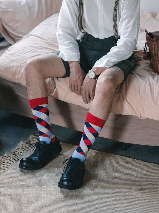 Men's Colorful Diamond-shaped Tube Socks