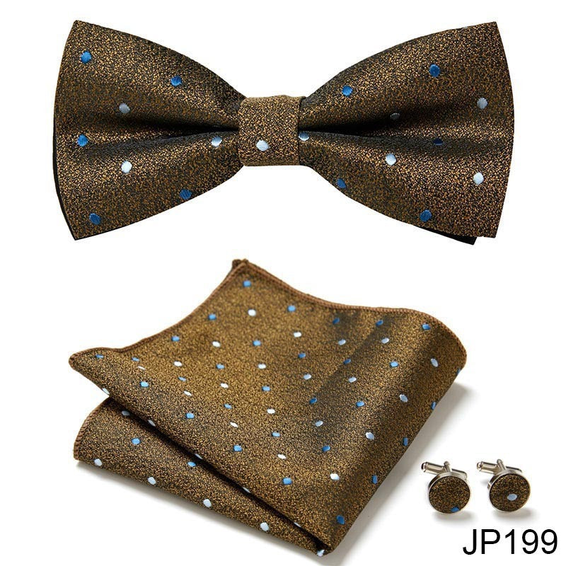 Men's Formal Bow Tie Handkerchief and Cuff links Set