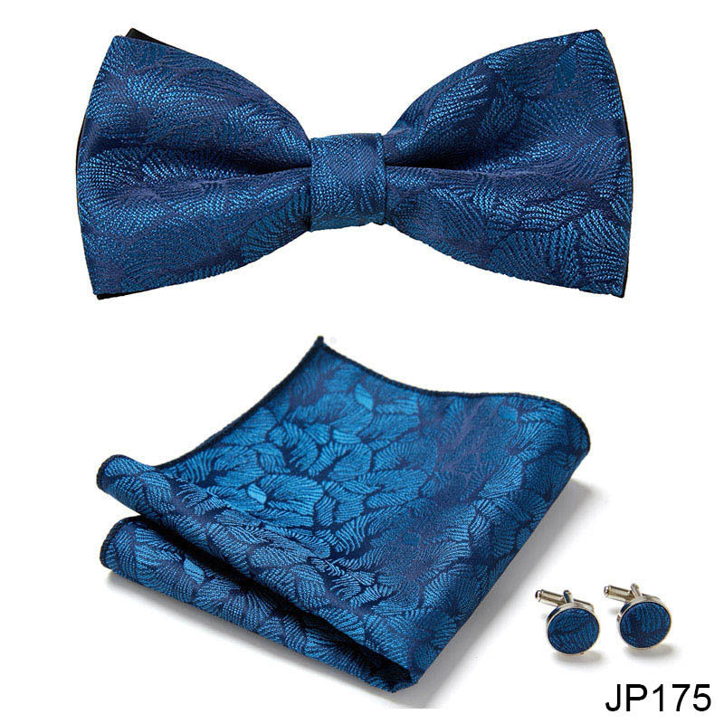Men's Formal Bow Tie Handkerchief and Cuff links Set