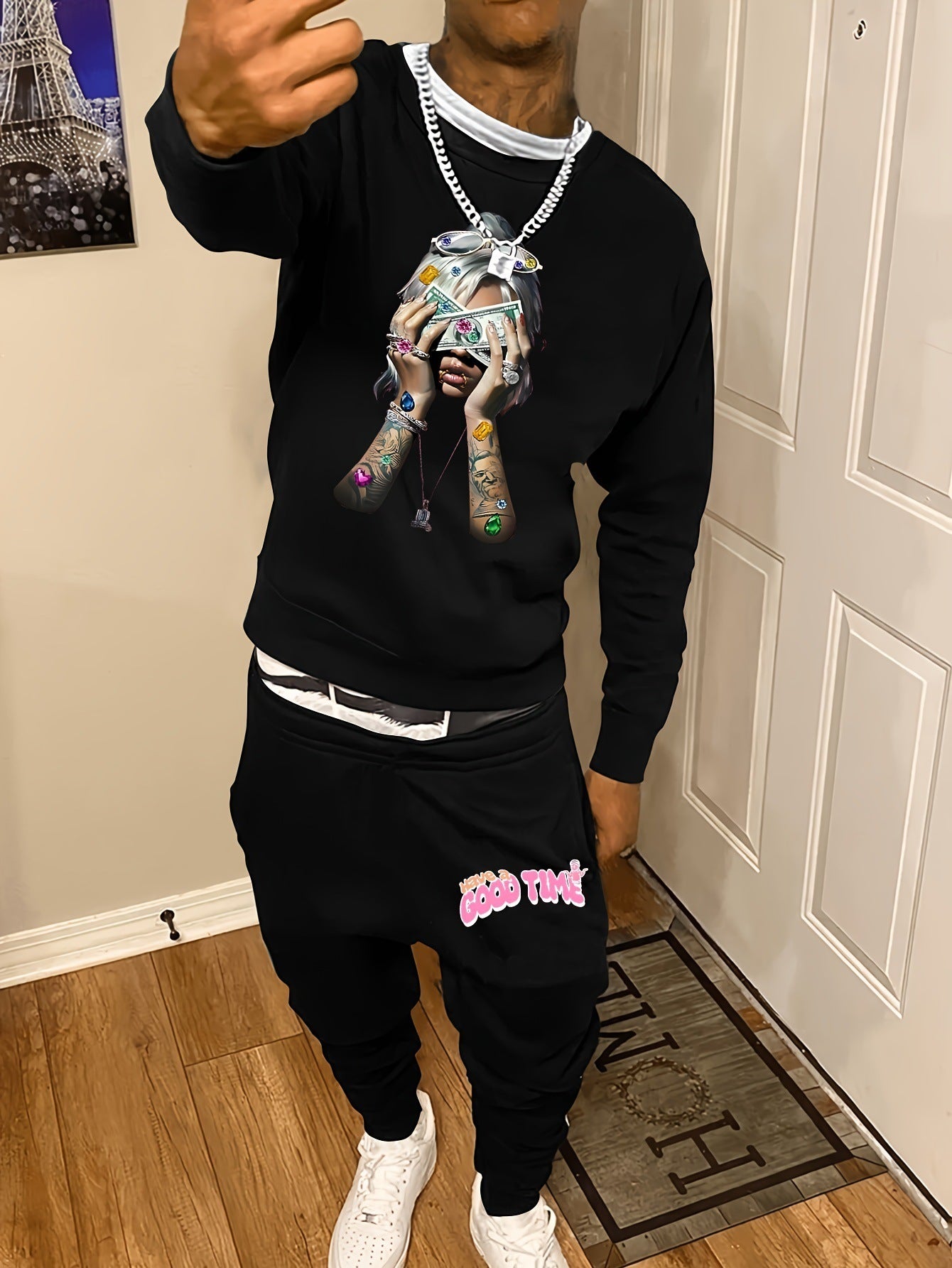 Men's Casual Fashion Round Neck Sweatshirt/Pants Suit