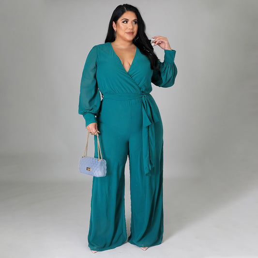Relaxed-fit Straight-leg Solid-color Jumpsuit With Belt