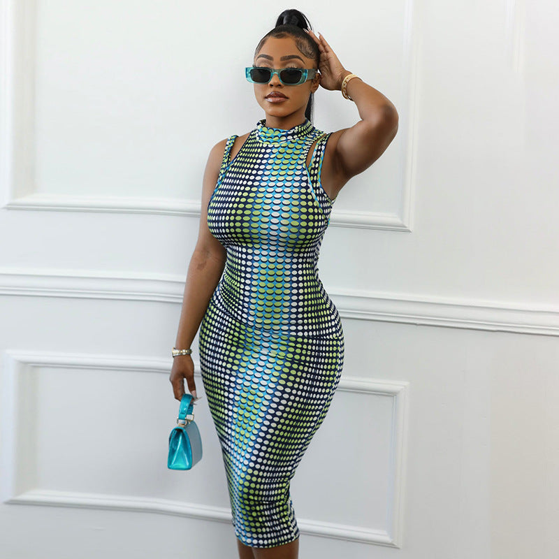 Sleeveless Patchwork Stretch Wrap-around Slim Fit Dress For Women