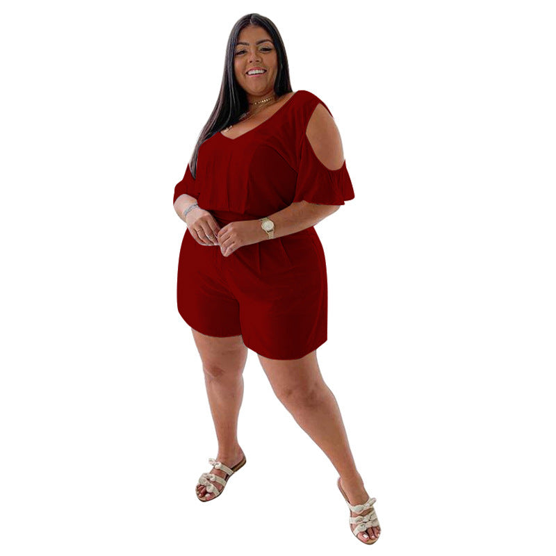 Women's Solid Color All-match Casual Loose Large Size Jumpsuit