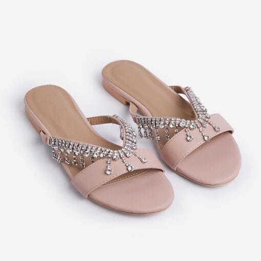 Hand-Beaded Flat Sandals With Diamonds by GJG Denim