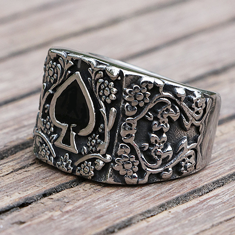 Titanium Steel  Spades Epoxy Carved Men's Ring