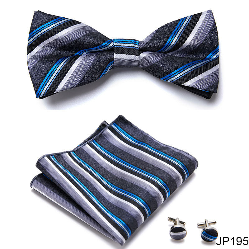 Men's Formal Bow Tie Handkerchief and Cuff links Set