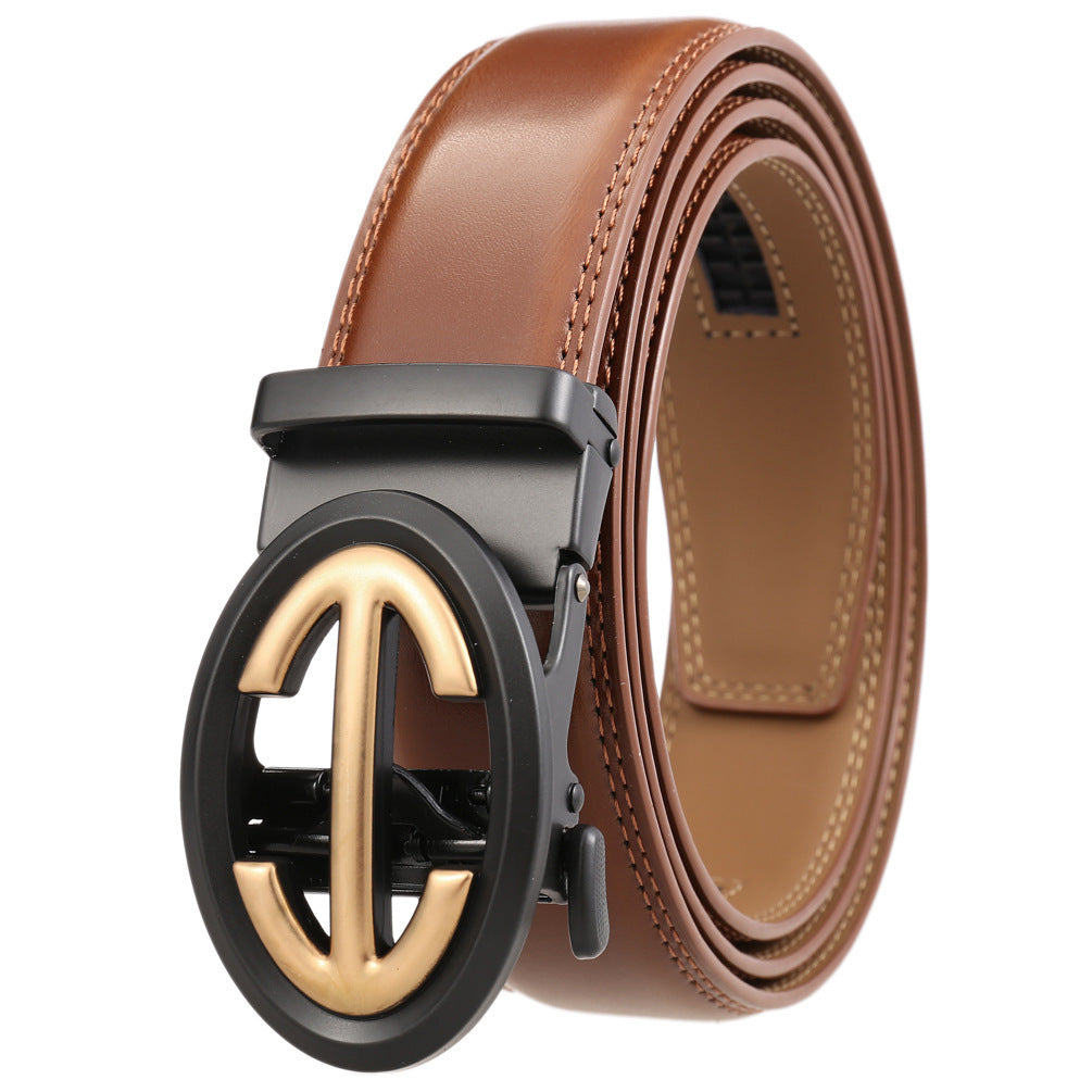 Men's Automatic Alloy Buckle Simple Two-layer Cowhide Belts