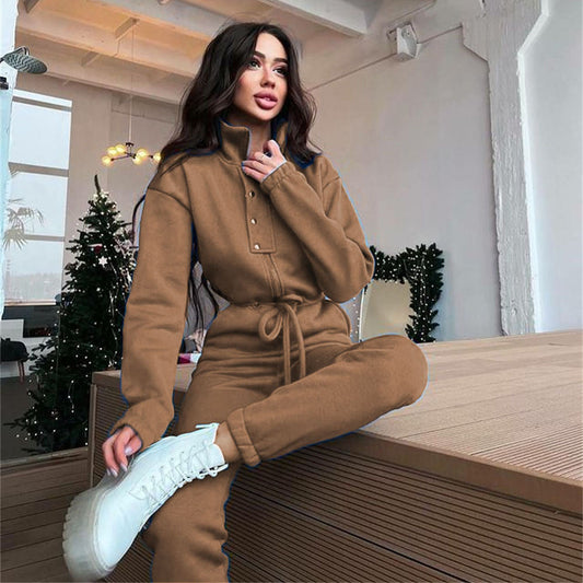 Stand-up Collar Cinched Leisure Jumpsuit