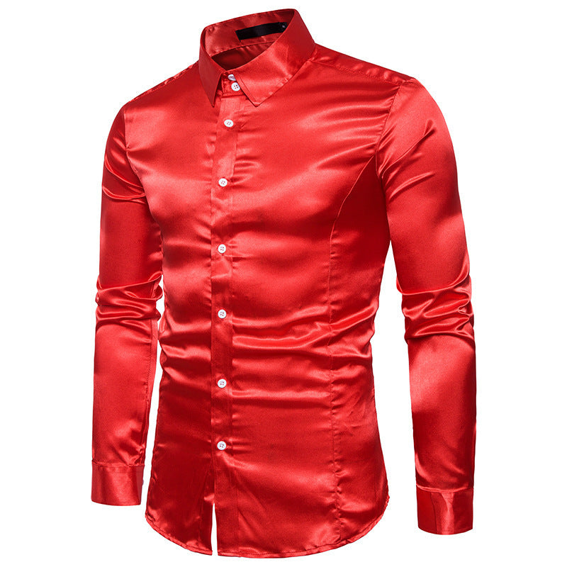 Men's Casual Fashion Silky Long Sleeve Shirts