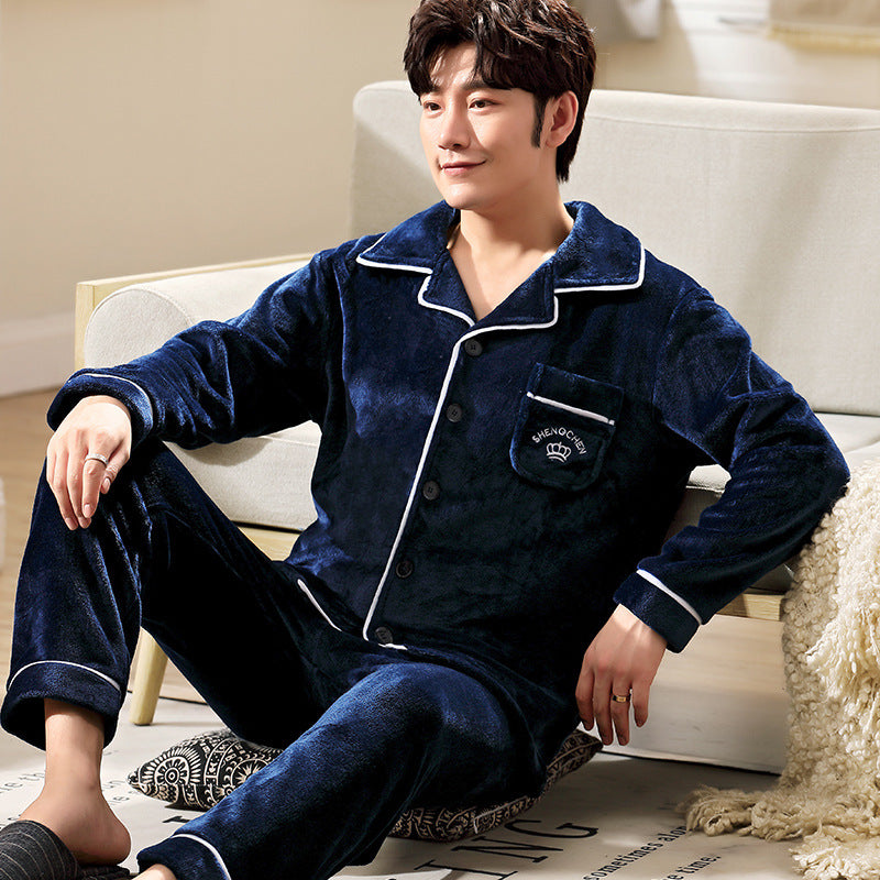 Men's Long-sleeved Flannel Warm Pajamas