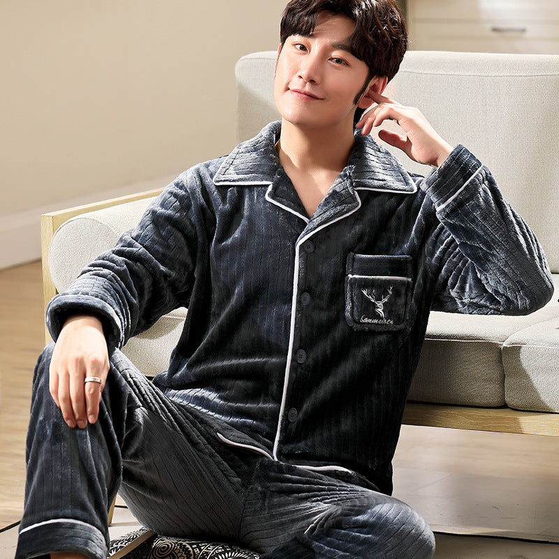 Men's Long-sleeved Flannel Warm Pajamas