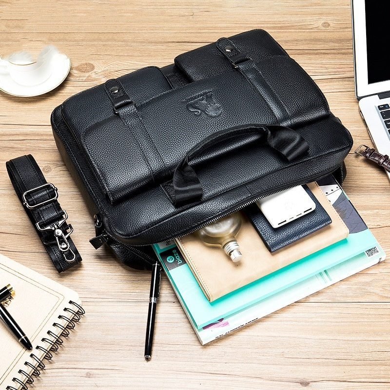 Cowhide Men's Briefcase Large Capacity