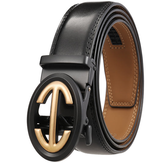 Men's Automatic Alloy Buckle Simple Two-layer Cowhide Belts