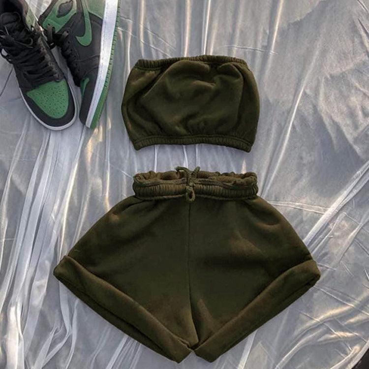 High Waist Lace-up Fashion Casual Shorts And Chest Wrap Suit Women