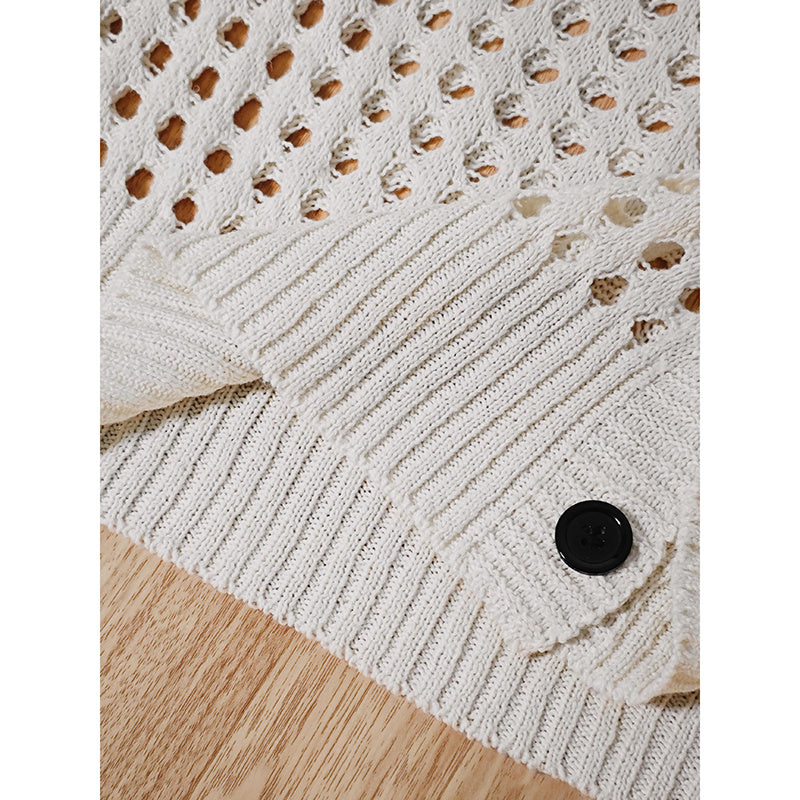 Women's Plus Size Cardigan Lightweight Hollow Out V-Neck Button Down Long Sleeve Knit Coat, 0XL-4XL