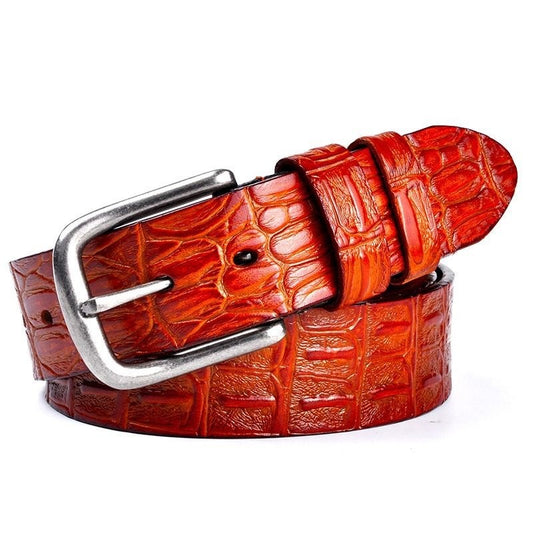 Men's Leather Crocodile Pattern Vintage Pin Buckle Belt