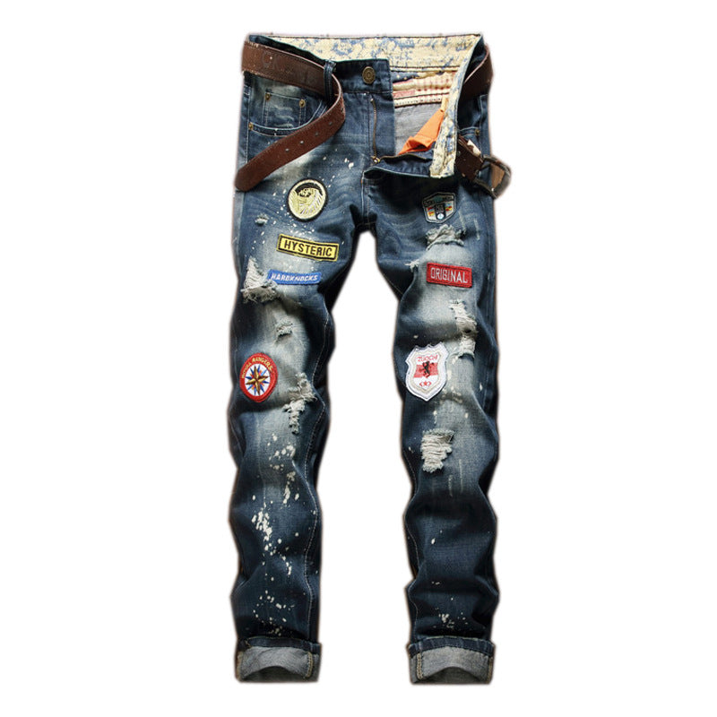 Men's Straight Slim Splash-ink Old Fashion Jeans