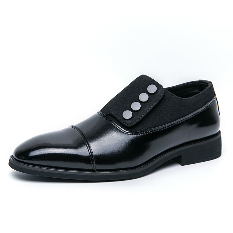 Men's Slip On Low Top Pointed Round Toe Button Leather Shoes