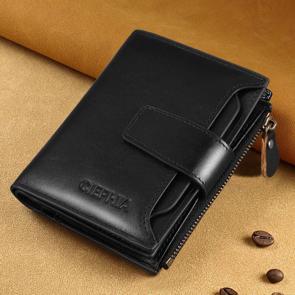 Men's Leather Wallet Multi-function Anti-theft Zipper