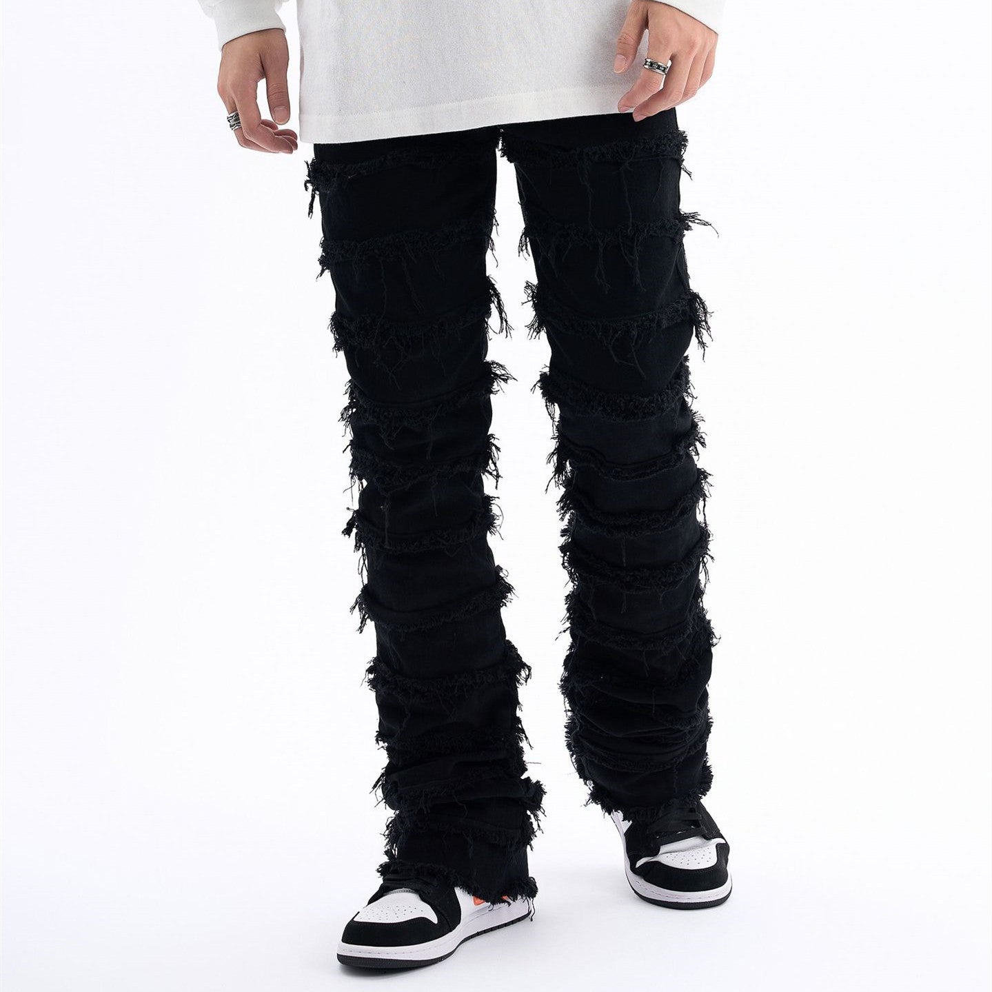 Men's Heavy Work Splicing Slim Fitting Denim Trousers