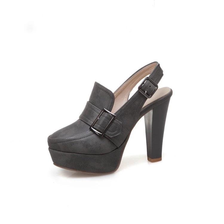 Platform Spike High Heels Buckle Retro Slingbacks Womens Shoes Heels Pumps by GJG Denim