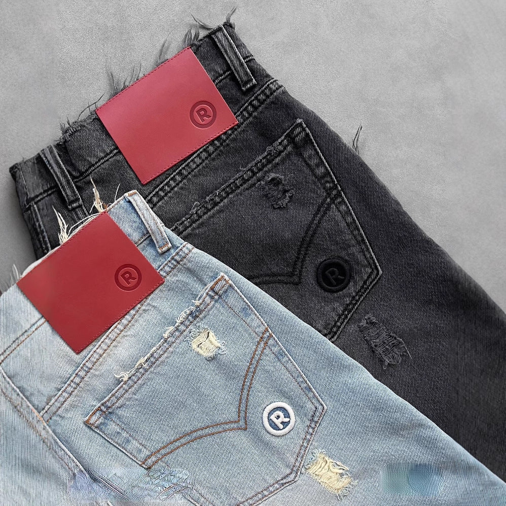 Men's Ripped Washed Denim Shorts