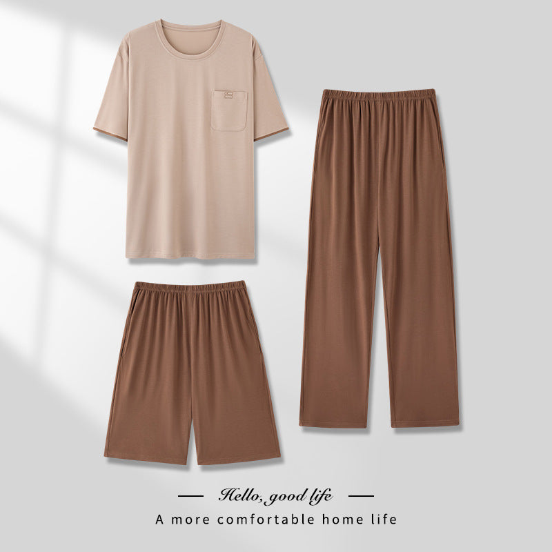 Men's Thin Short-sleeved Three-piece Pajamas set