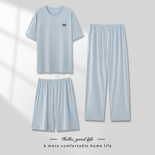Men's Thin Short-sleeved Three-piece Pajamas set