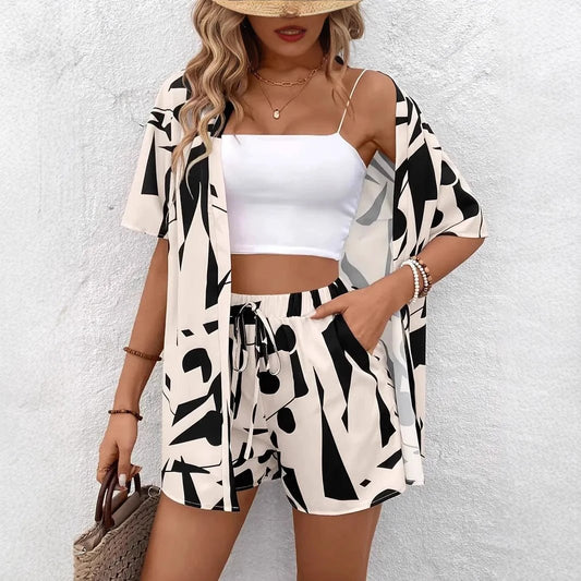 Printed Set Loose-fitting Shirt And Shorts Two-piece by GJG Denim
