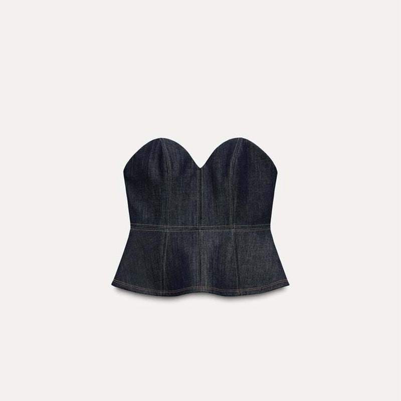 Dark Blue Temperament Waist-controlled Hong Kong Style Denim Suit