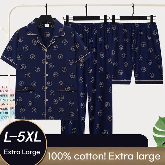 Men's Pajamas Cotton Short Sleeve Trousers Three-piece Set