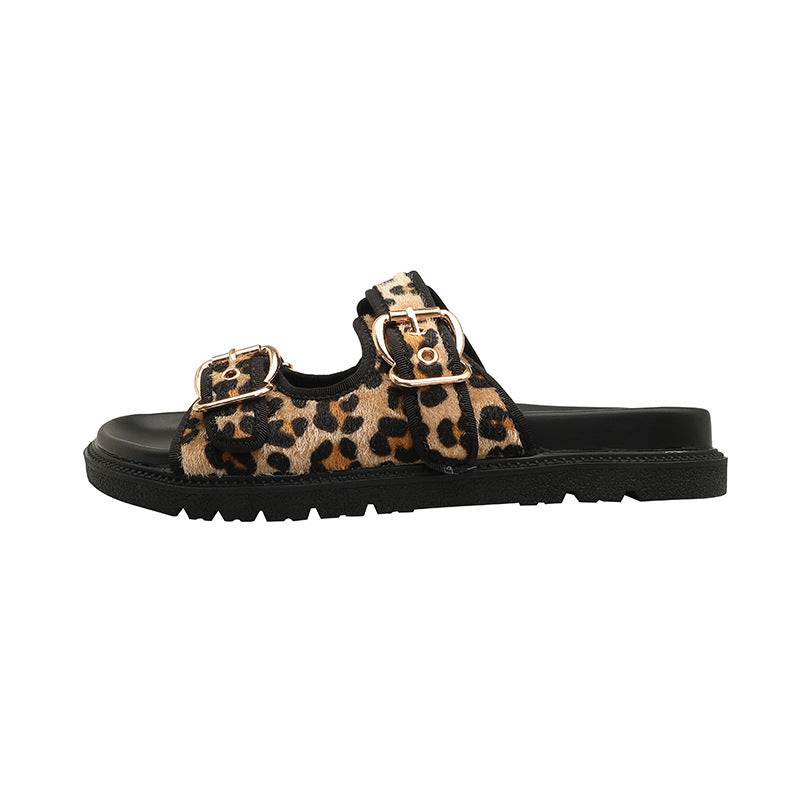 Animal Print Round Toe Flat Bottom Slippers