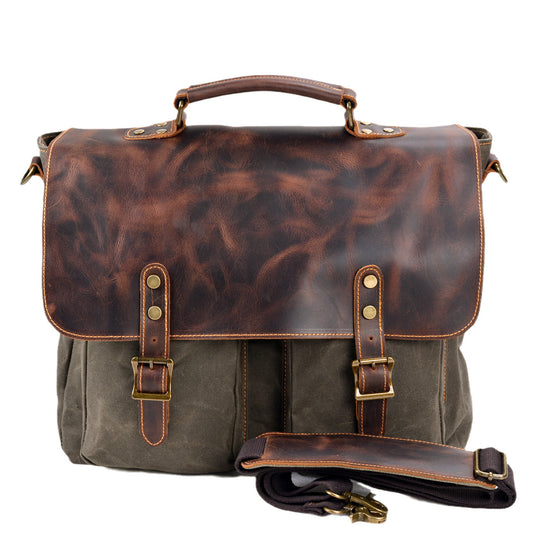 Waterproof Canvas Stitching Leather Briefcase For Men