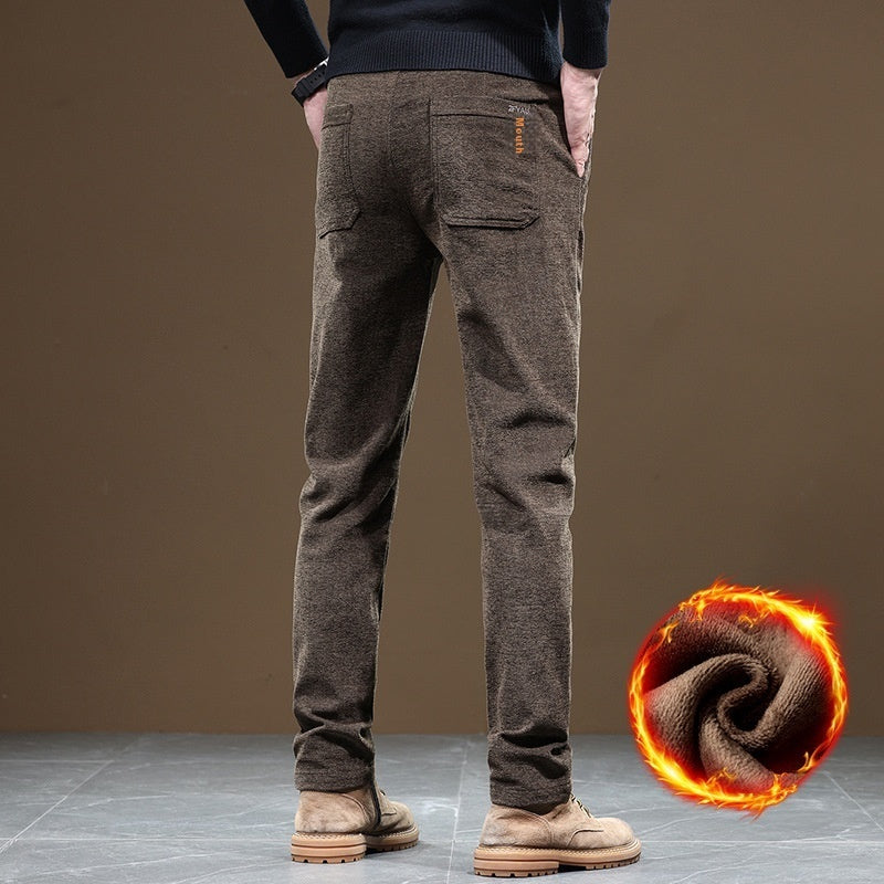 Men's Slim Fit Straight Fleece-lined Thick Business Casual Pants