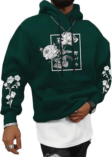 Men's Rose Print Casual Hooded Sweater